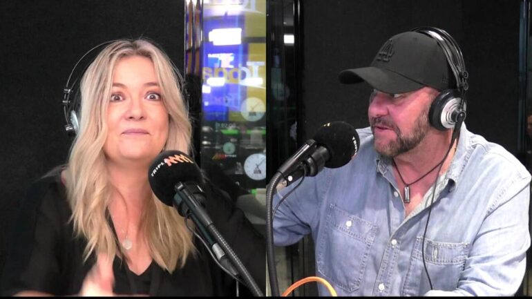 Tanya looking stunned and Steve looking at her in the studio.