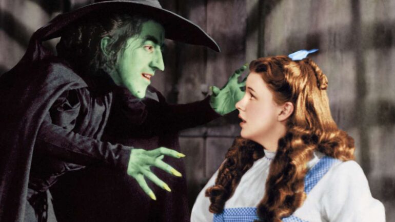 The Wicked Witch of the West and Dorothy on the set of the Wizard of Oz
