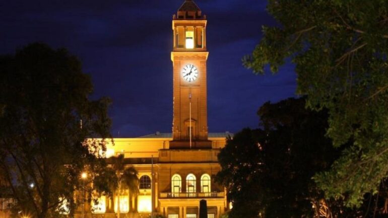 Newcastle City Hall clock tower.