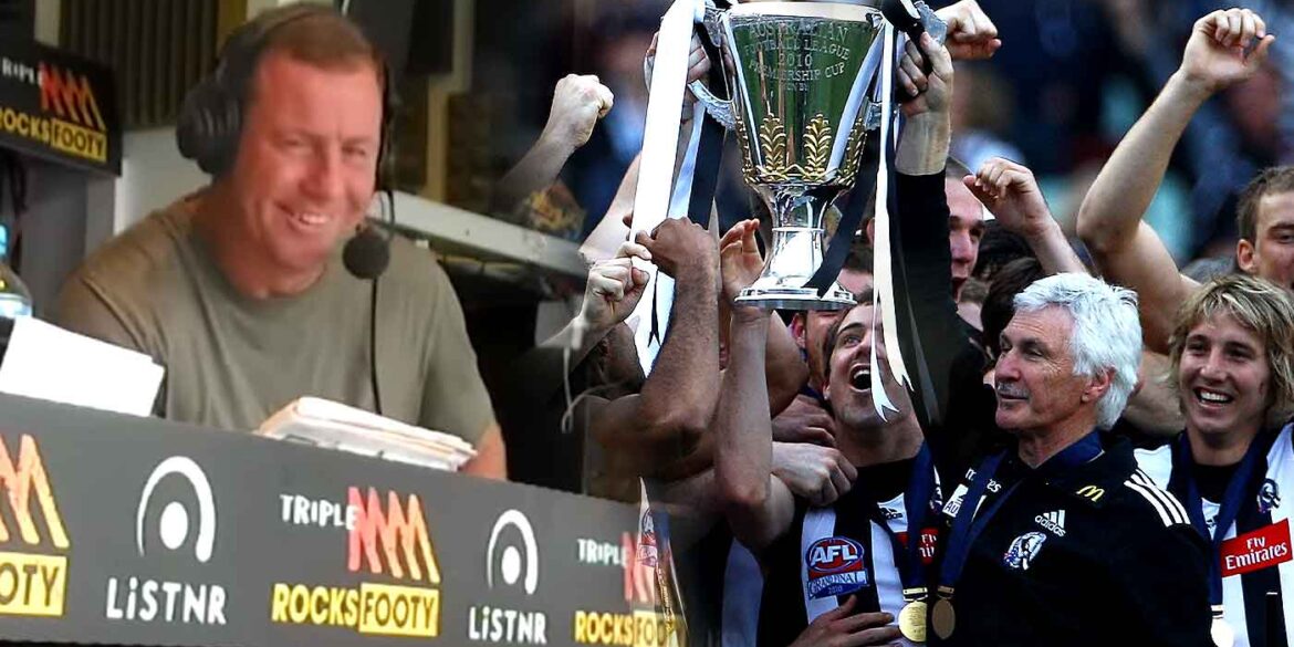 Steve Johnson and the 2010 Collingwood premiership celebrations. Image digitally altered