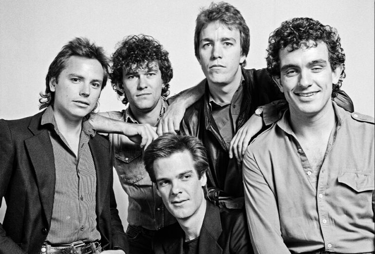 Australian rock group Cold Chisel, 1982. Clockwise, from left: bassist Phil Small, singer Jimmy Barnes, drummer Steve Prestwich (1954 - 2011), guitarist Ian Moss and keyboard player Don Walker. (Photo by Michael Putland/Getty Images)