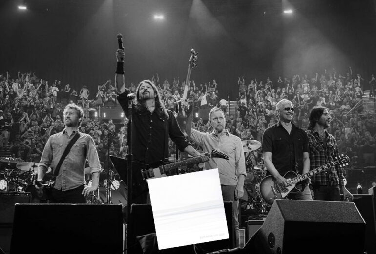 Foo Fighters perform in LA at the Taylor Hawkins Tribute concert. New single artwork for 'Rescued' is overlayed.
