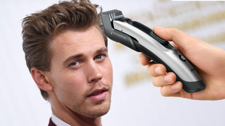 actor austin butler with hair clippers