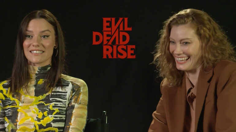 evil dead rise cast sitting side by side