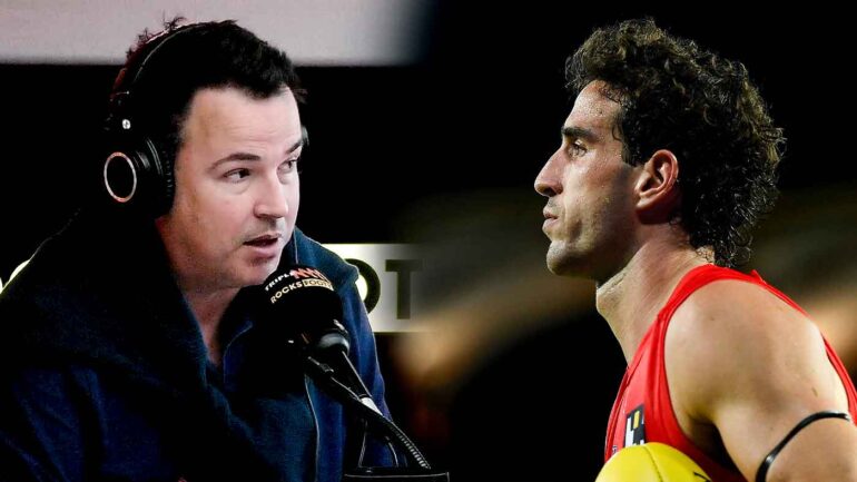 Tom Browne in the Triple M Footy studio and Ben King lining up for Gold Coast. This image has been digitally altered
