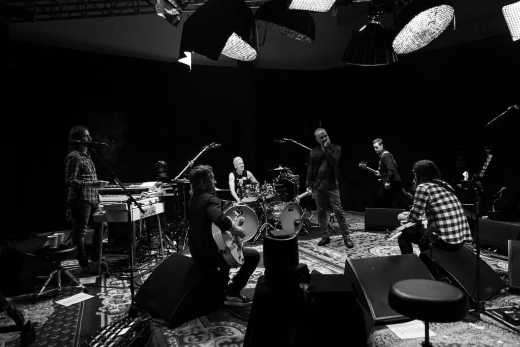 Josh Freese with Foo Fighters during the recording of 'Preparing Music For Concerts'. Shot By: Andrew Stuart