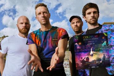 Coldplay shot by James Marcus Haney. Superimposed is the Music of The Sphere tour artwork for the Perth show.
