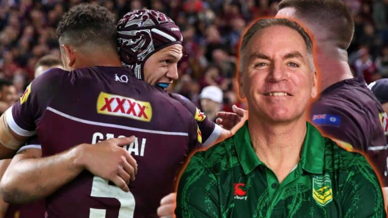 Hages in front of QLD Maroons.