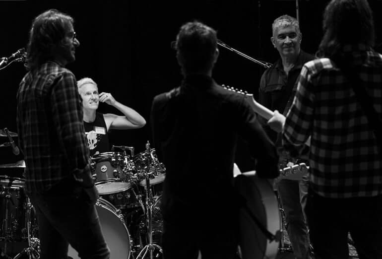 Josh Freese with Foo Fighters during the recording of 'Preparing Music For Concerts'. Shot By: Andrew Stuart