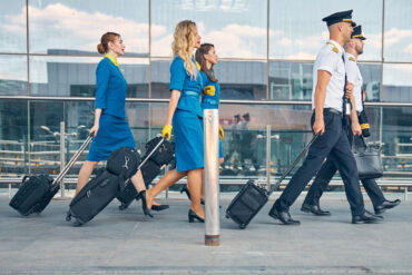 Flight crew walking towards the plane