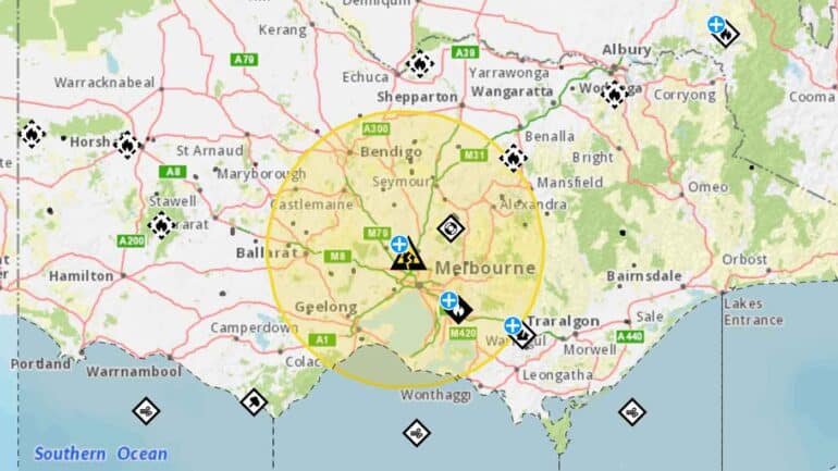 Screenshot of Melbourne earthquake alert via VicEmergency