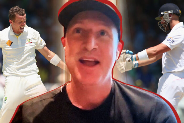 Brad Haddin, with Peter Siddle and Matt Prior in the background