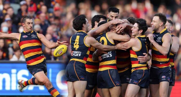 Group of football players hugging overlayed with kicking football