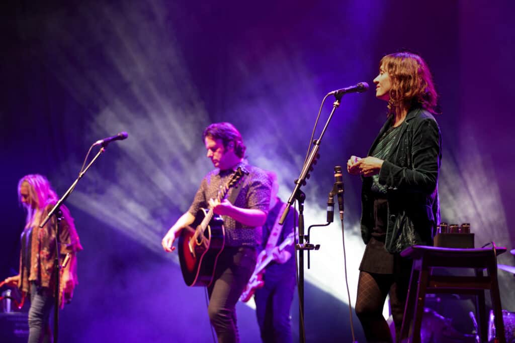 The Waifs pictured at The State Theatre, Sydney. 15/07/23 (L-R) Donna Simpson, Josh Cunningham, Vikki Thorn (Image: Chris Neave)