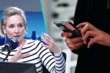 Fifi Box in studio, picture of someone on their phone