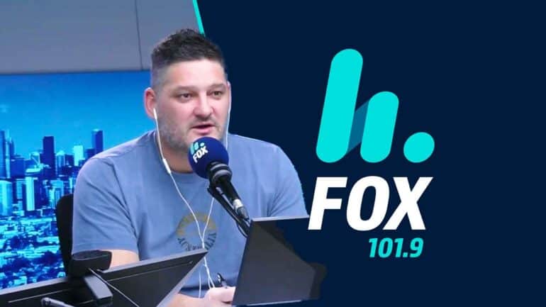 Brendan Fevola in studio, Fox logo in background