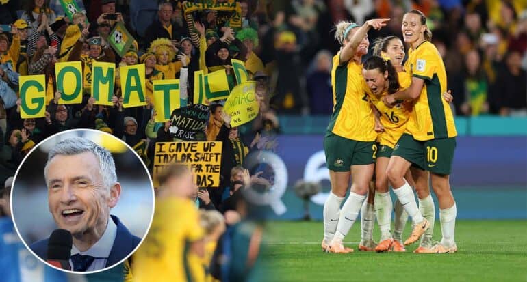 Matildas win, crowd, teammates, Bruce McAvaney