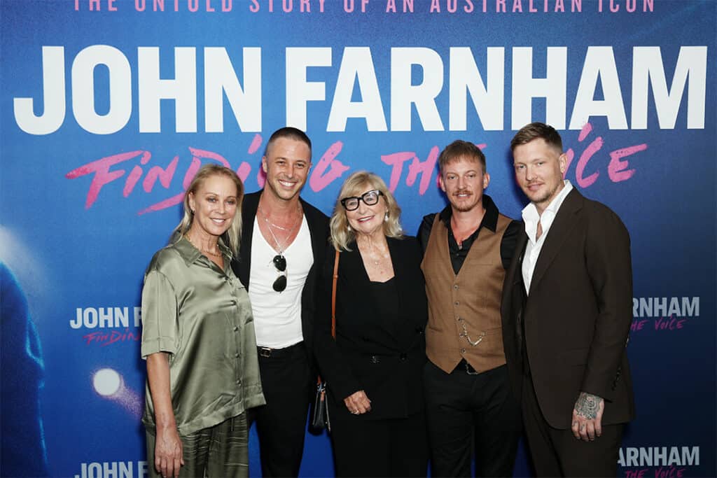Gaynor Wheatley (1st L), Tim Wheatley (2nd L), James Farnham (2nd R) and Rob Farnham (1st R) attend the Sydney premiere of 