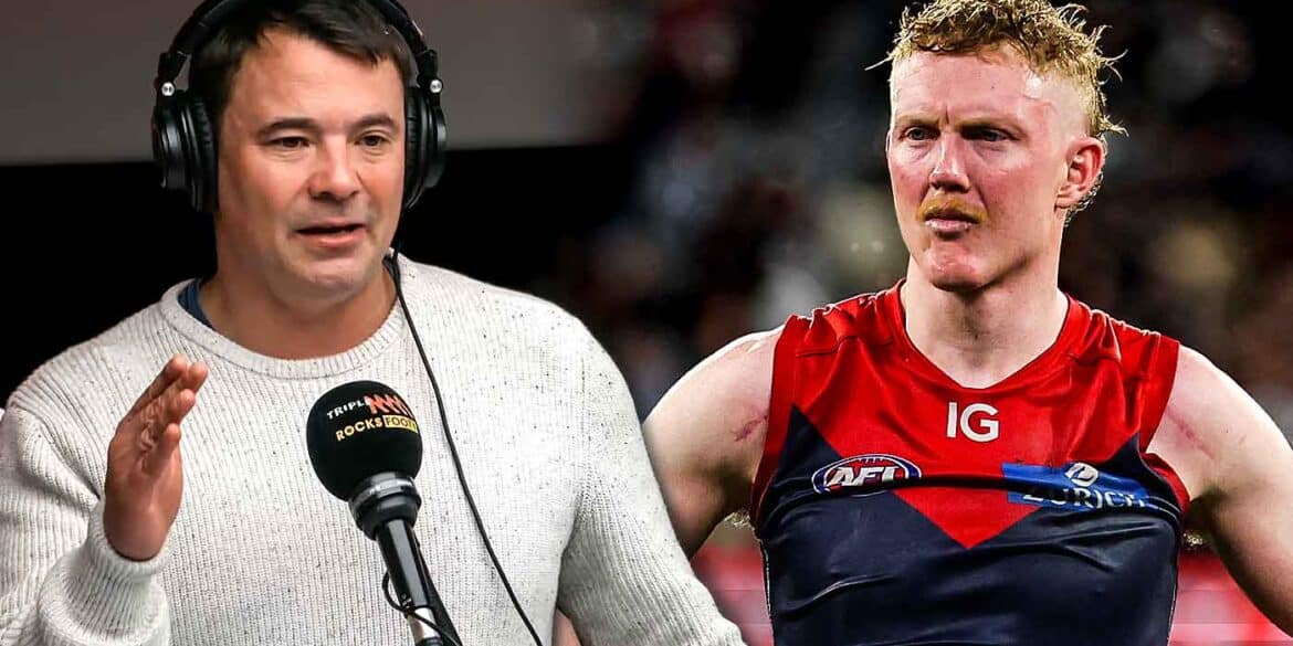 Jay Clark in the Triple M studio and Clayton Oliver on field for Melboure. Jay has expanded on Oliver nearly being put up for trade.