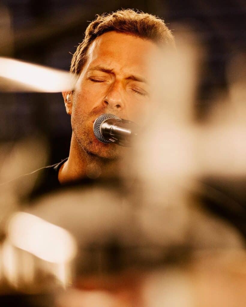 Chris Martin of Coldplay during soundcheck in Tokyo. [IMAGE: Anna Lee]