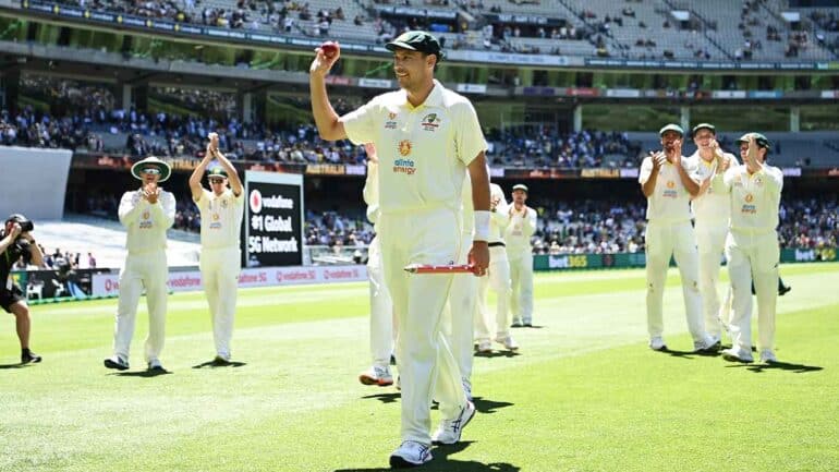 Scott Boland celebrates taking 6/7 in the second innings of the third Ashes Test at the MCG in 2021
