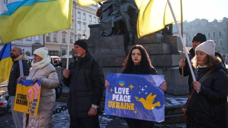 Members of the Ukrainian diaspora held another symbolic demonstration