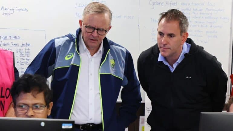 Prime Minister Anthony Albanese and Treasurer Jim Chalmers visited the Logan Disaster Management Centre in the wake of Cyclone Alfred.