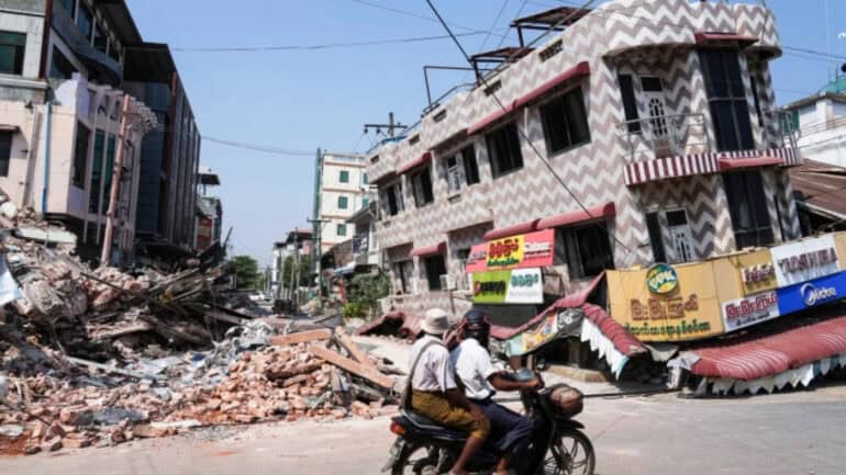 Damaged buildings in the aftermath of an earthquake in Naypyitaw, Myanmar, on March 30.