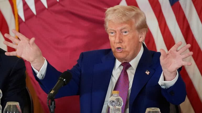 US President Donald Trump during a business roundtable, in Doha, Qatar, May 15, 2025.